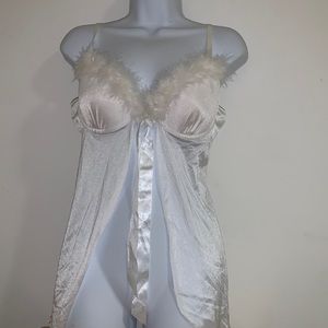 White Fuzzy Open Cut Lingerie Top